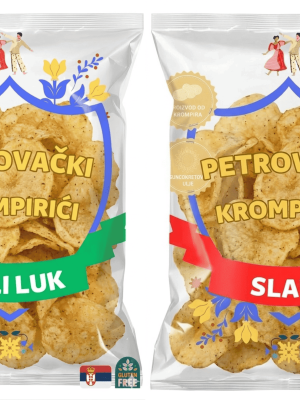 Petrovački Krompirići – Paket 10 komada Slani i beli luk čips