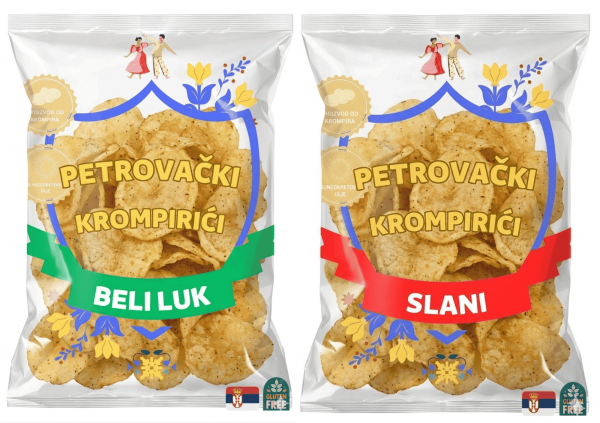 Petrovački Krompirići – Paket 10 komada Slani i beli luk čips